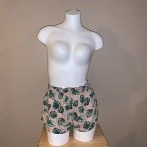 Forever 21 | Tan w/ Green Leaf Shorts